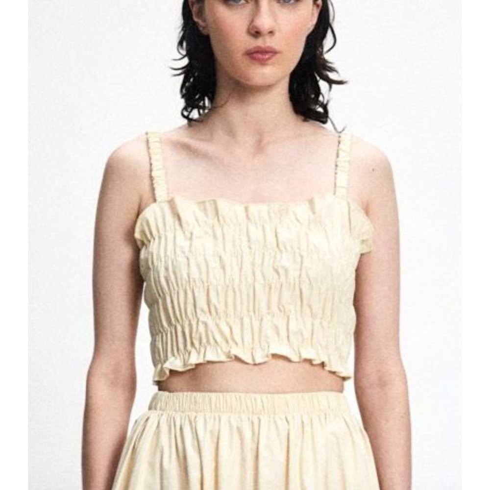 Rita Row Mercury Top Cream Smocked Ruched‎ Crop Tank Women's XS NWT